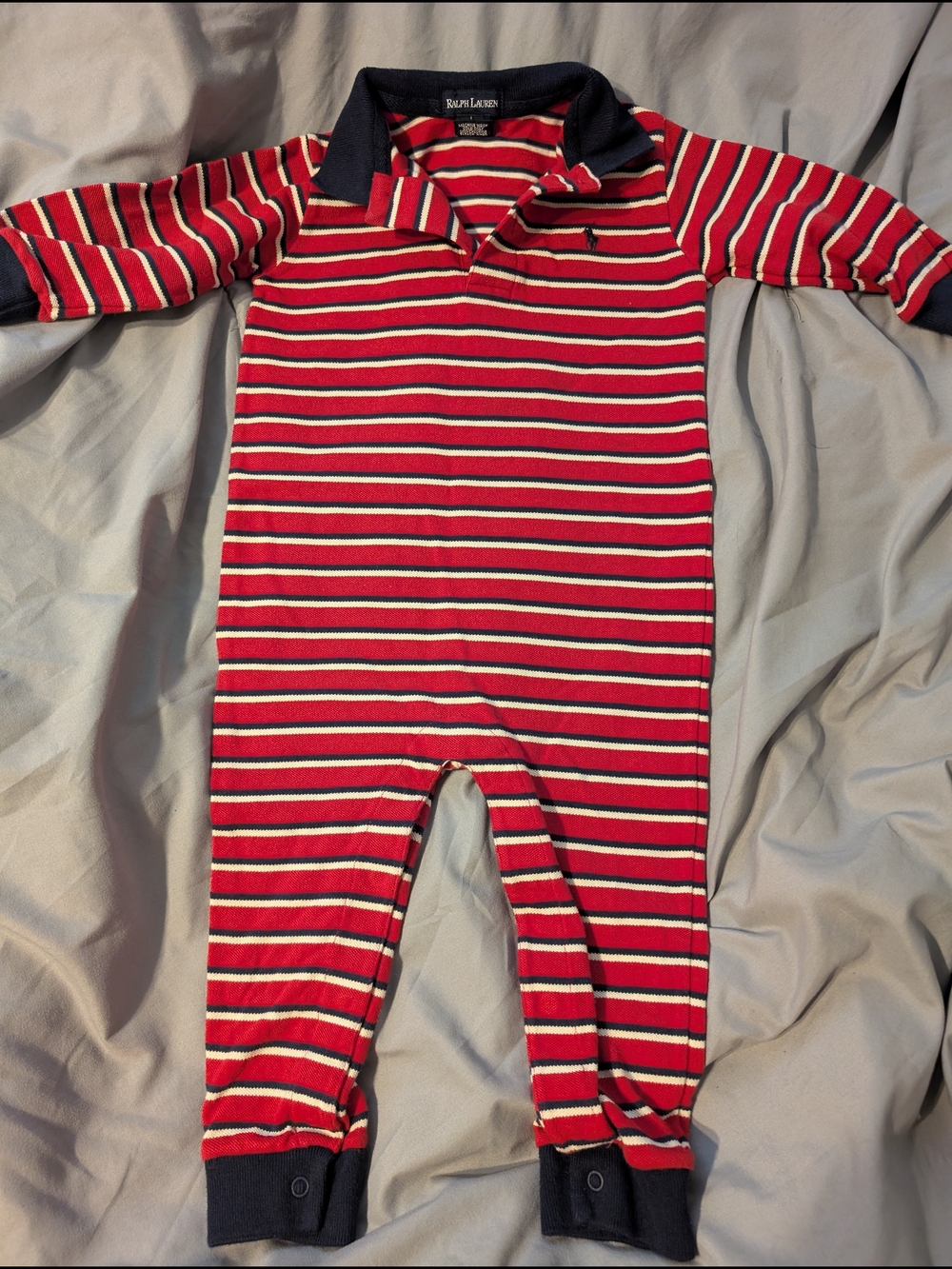 Ralph Lauren Red Striped Baby One-Piece